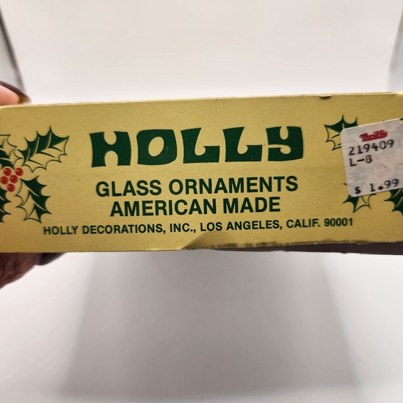 Vintage Holly 1.75" Round Glass Ornaments Set of 10 - Picture 3 of 5